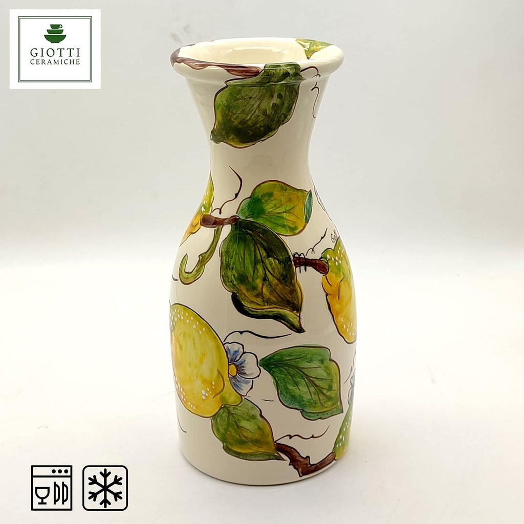 Italian Ceramic Wine Jug Lemon - 16.9 oz Hand Painted Utensil Holder Or Carafe Design for Kitchen - Made in ITALY Tuscany - Italian Pottery Vase Jar for Wine - Home Decor Ceramics Dispenser