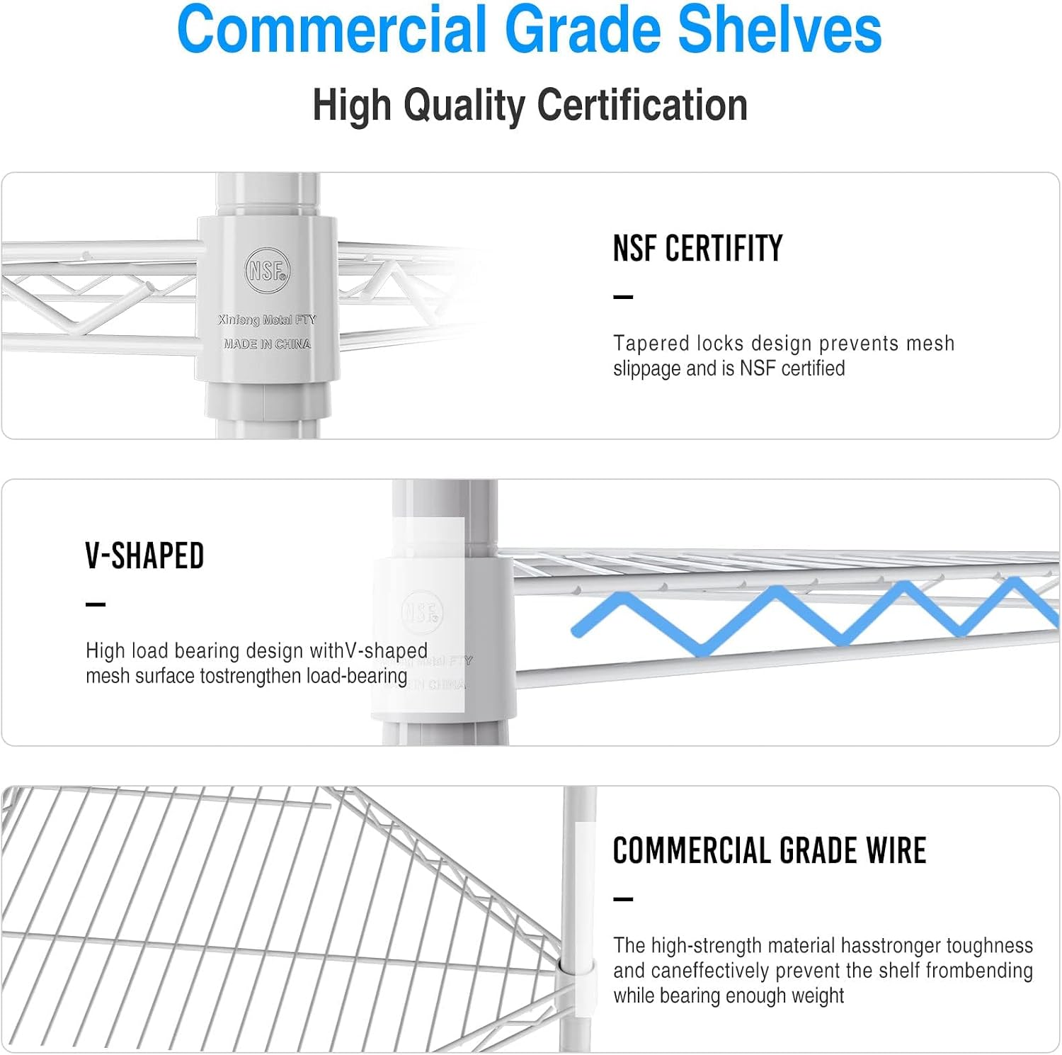 6 Tier NSF Storage Rack, 600lbs Capacity Metal Pentagonal Corner Wire Shelving Units with Adjustable Feet for Balcony, Kitchen, Bathroom 72' H x 20' L x 20' W White