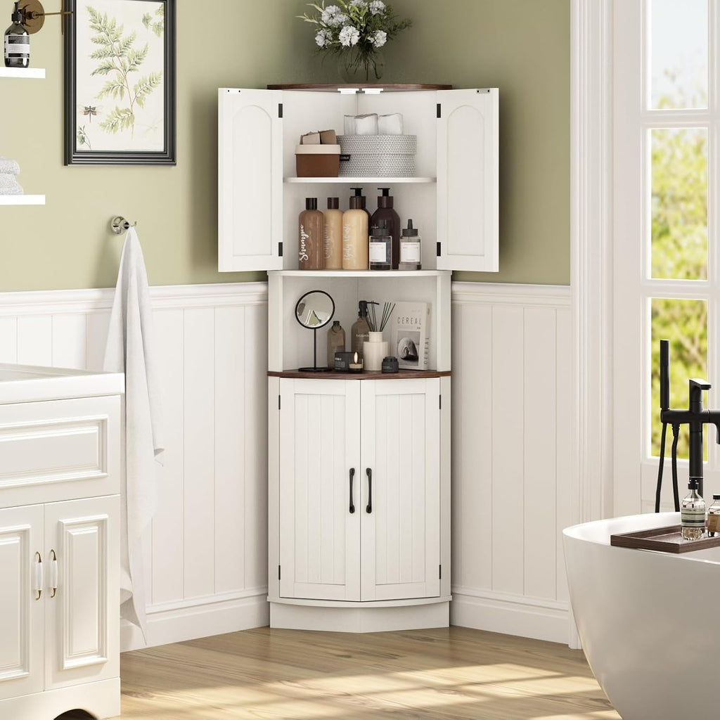 HOKYHOKY Tall Corner Cabinet, 64.7' Corner Storage Cabinet with 4 Doors and 5 Storage Shelves, Farmhouse Space Saver with Arched Door Design for Living Room, Kitchen, Bathroom, Office