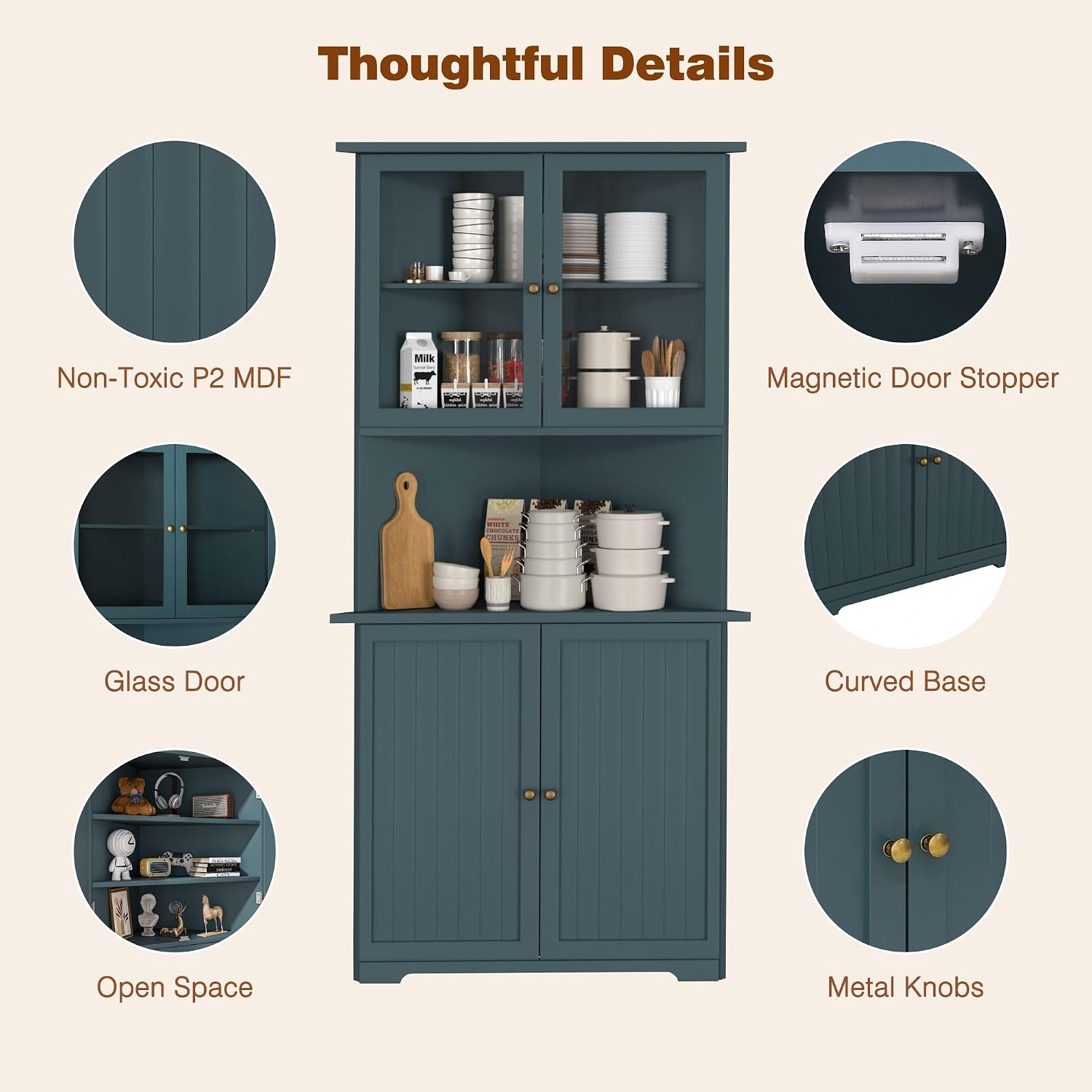 MUPATER Tall Corner Cabinet with Doors and Shelves, 71'' Free Standing Corner Kitchen Hutch, Cabinet Storage for Living Room, Bathroom, Kitchen with Countertop, Blue