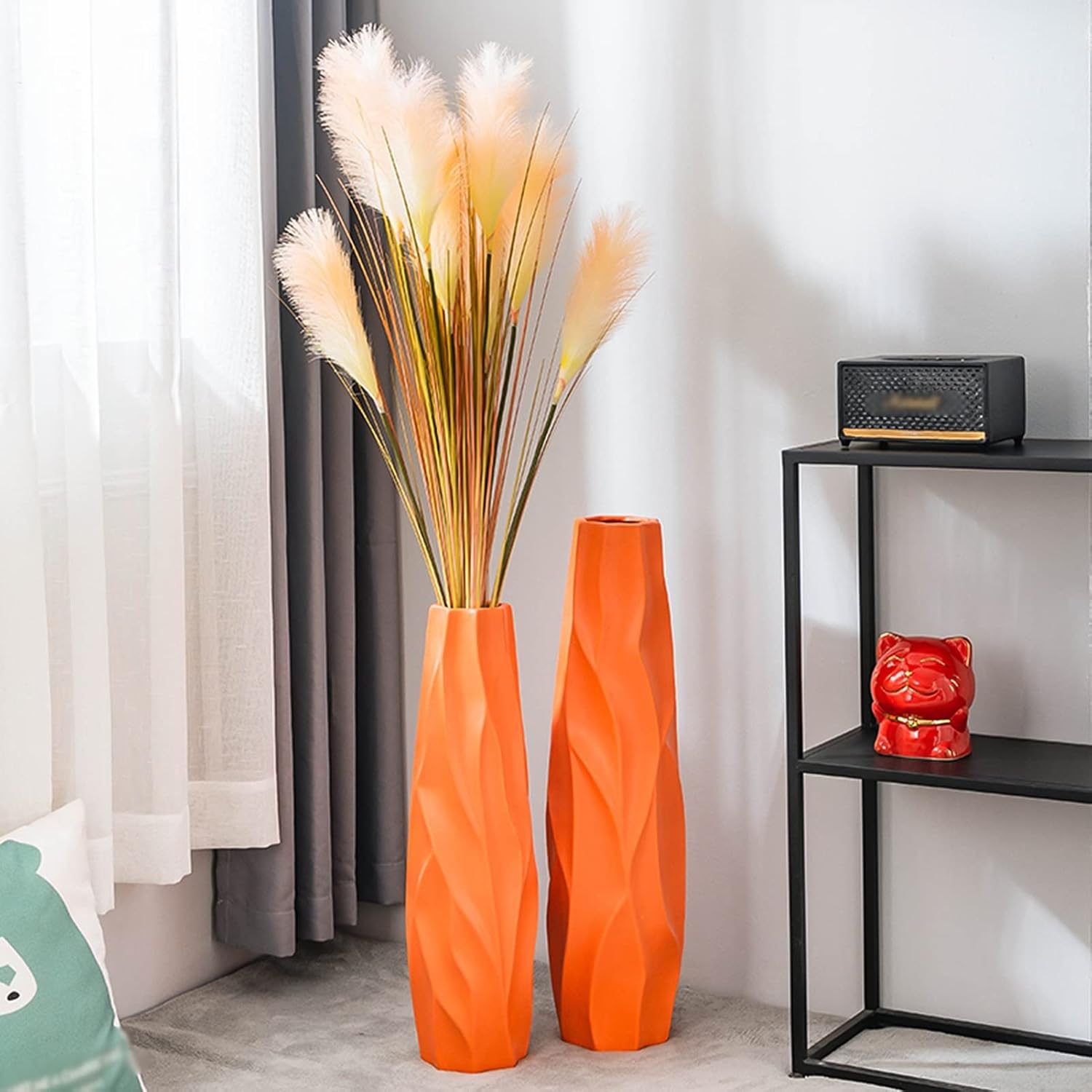 Vases Large Floor Vase,Orange Ceramic Vase,Decorative Tall Flower Holder for Living Room, Home Décor Dried Flower Arrangement Ideal Gift (Color : Orange, Size : 61cm)