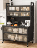 Kitchen Pantry Storage Cabinet Shelf Microwave 6-Tier Stand with Storage with Flip Door and Wheels Metal Sideboard Baker's Rack Coffee Pub for Spices Pots Pans ﻿(Black,100cm)