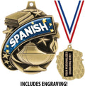 Spanish Medals - 1 1/2' Gold Spanish Medal, Great Academic Awards with Custom Engraving