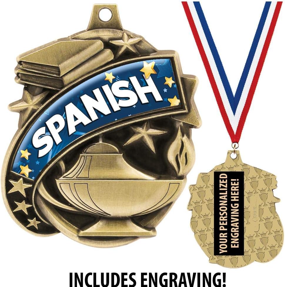 Spanish Medals - 1 1/2' Gold Spanish Medal, Great Academic Awards with Custom Engraving