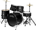 Ashthorpe 5-Piece Complete Full Size Adult Drum Set with Remo Batter Heads - Black