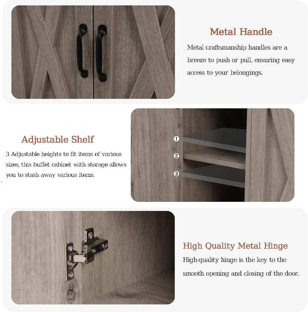 Sideboard Cabinet with Drawers, 47' W Sideboard Buffet Storage Cabinet with Storage for Kitchen, Farmhouse Coffee Bar Cabinets with Shlves and Doors for Hallway, Gray