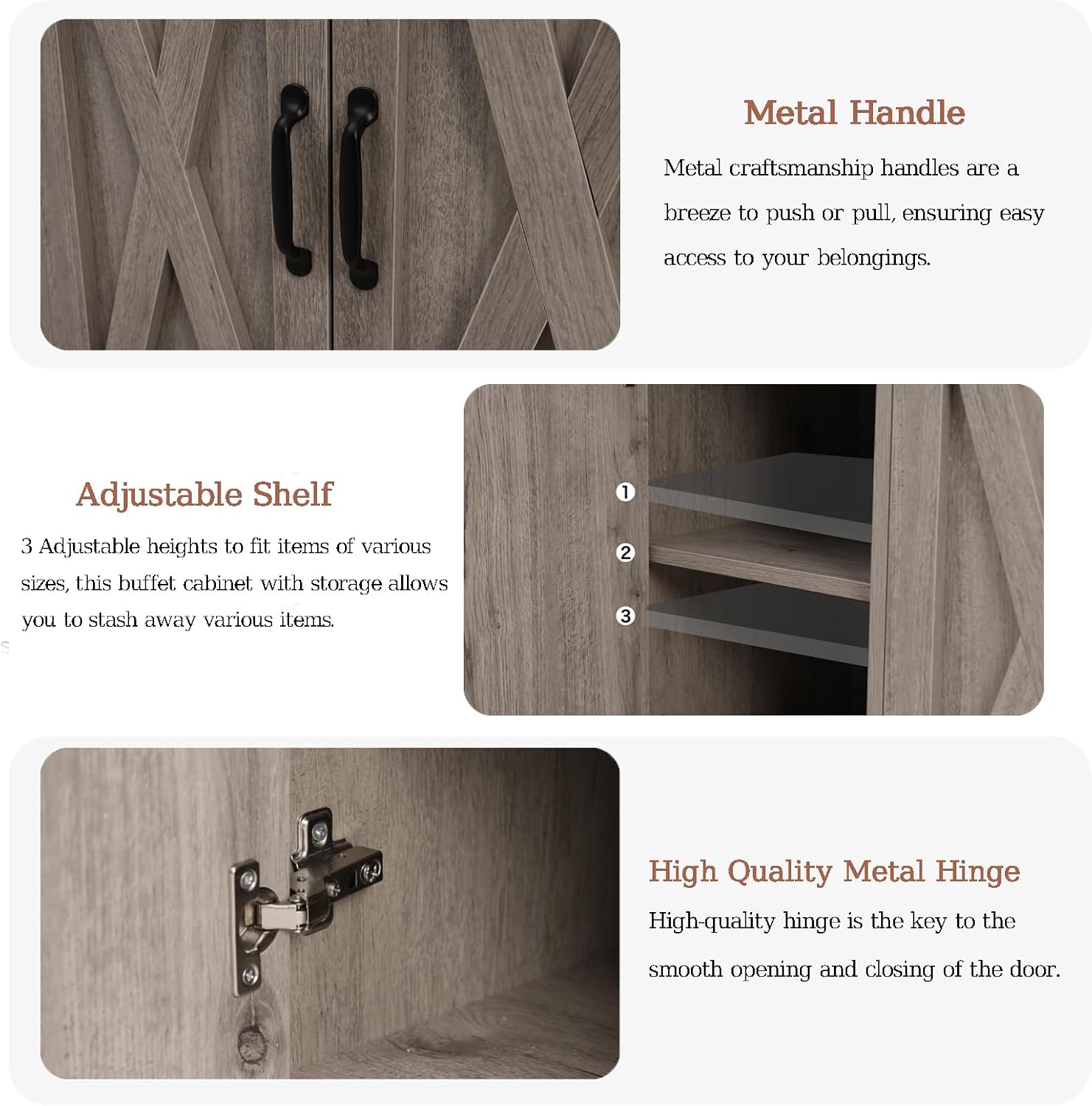 Sideboard Cabinet with Drawers, 47' W Sideboard Buffet Storage Cabinet with Storage for Kitchen, Farmhouse Coffee Bar Cabinets with Shlves and Doors for Hallway, Gray