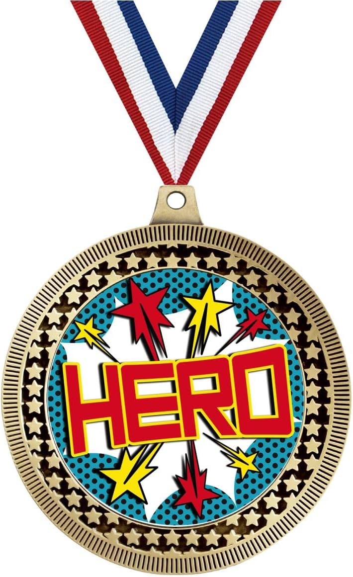 2.75' Hero with Stars Medal Award, Gold Vega Hero with Stars Team Trophy Award Includes Free Neck Ribbon