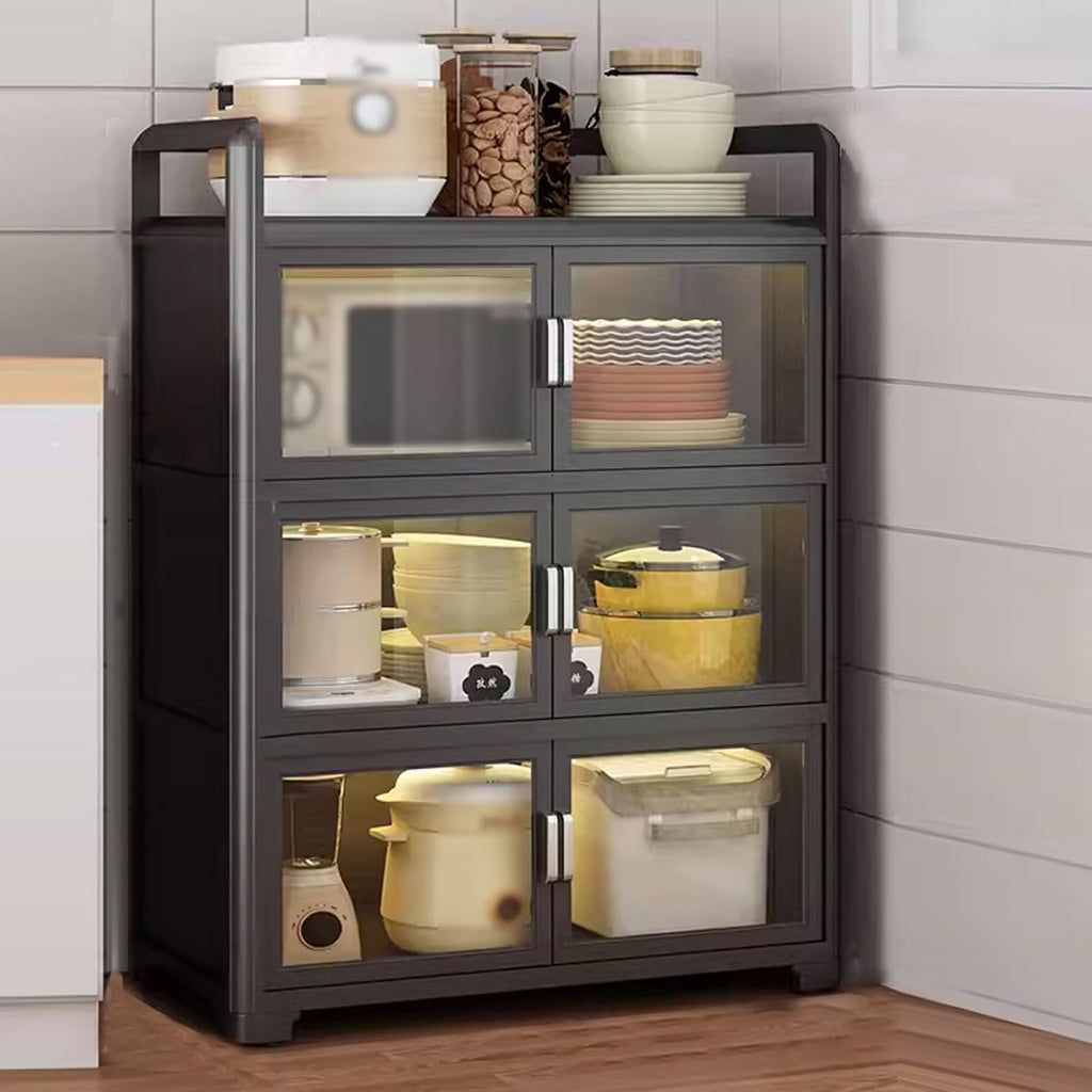 Kitchen Storage Rack with Doors Corner Bakers Racks for Kitchens with Storage Double Door Magnetic Design with Double Rolling Wheels, for Kitchen, Dining Room(Black,60 * 40 * 106 cm)