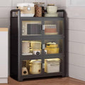 Kitchen Storage Rack with Doors Corner Bakers Racks for Kitchens with Storage Double Door Magnetic Design with Double Rolling Wheels, for Kitchen, Dining Room(Black,60 * 40 * 106 cm)