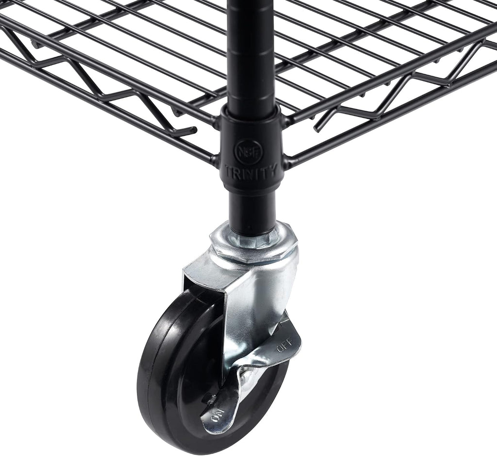 Trinity Basics 4-Tier Adjustable Wire Shelving with Wheels for Kitchen Organization, Garage Storage, Laundry Room, NSF Certified, 600 to 1800 Pound Capacity, 60' by 24' by 54', Black