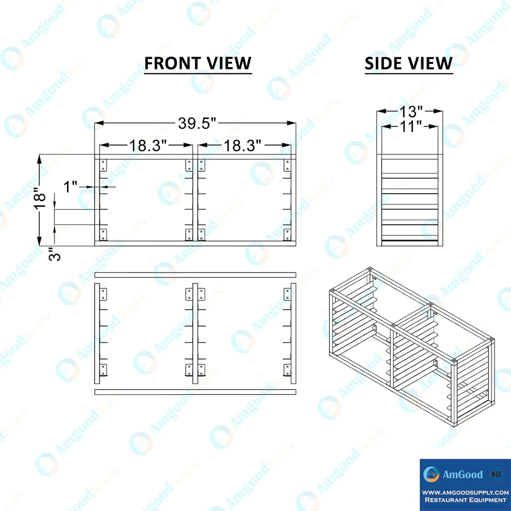 AmGood Wall Mounted Sheet/Bun Pan Rack - 40' x 13' x 18'. Fits 10 Half Size Pans. NSF