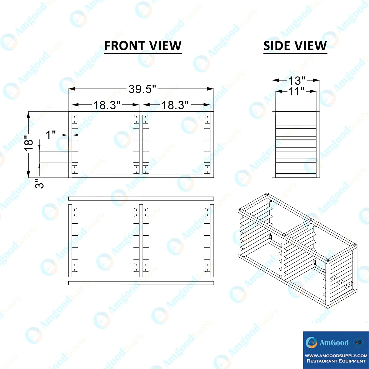 AmGood Wall Mounted Sheet/Bun Pan Rack - 40' x 13' x 18'. Fits 10 Half Size Pans. NSF