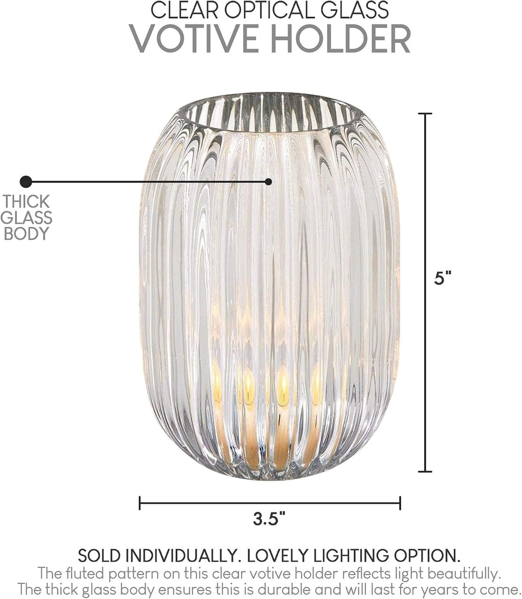 Serene Spaces Living Clear Optical Glass Votive Holder, Perfect for Weddings and Home Décor, 5' Tall & 3.5' Diameter, Set of 12
