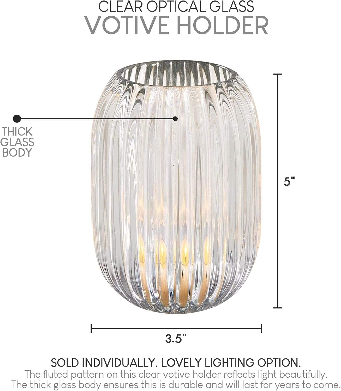 Serene Spaces Living Clear Optical Glass Votive Holder, Perfect for Weddings and Home Décor, 5' Tall & 3.5' Diameter, Set of 12