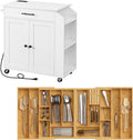HOOBRO Kitchen Island and Drawer Organizer Bundle, Kitchen Storage Island with Spice Rack and Drawer, Rolling Kitchen Cart on Wheels, for Home, Kitchen and Dining Room,
