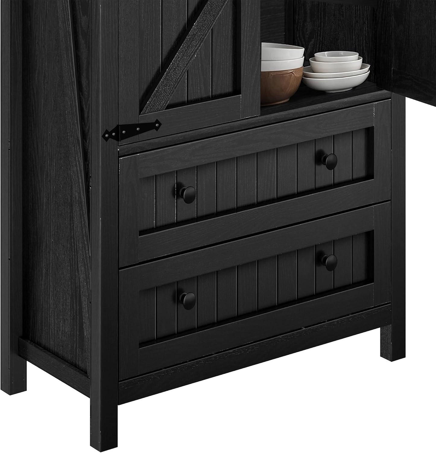 DWVO Farmhouse Kitchen Pantry Cabinet, 64.5' Tall Storage Cabinet with 2 Drawers and Adjustable Shelves, Versatile Storage for Living Room, Dining Room or Hallway, Oak Black