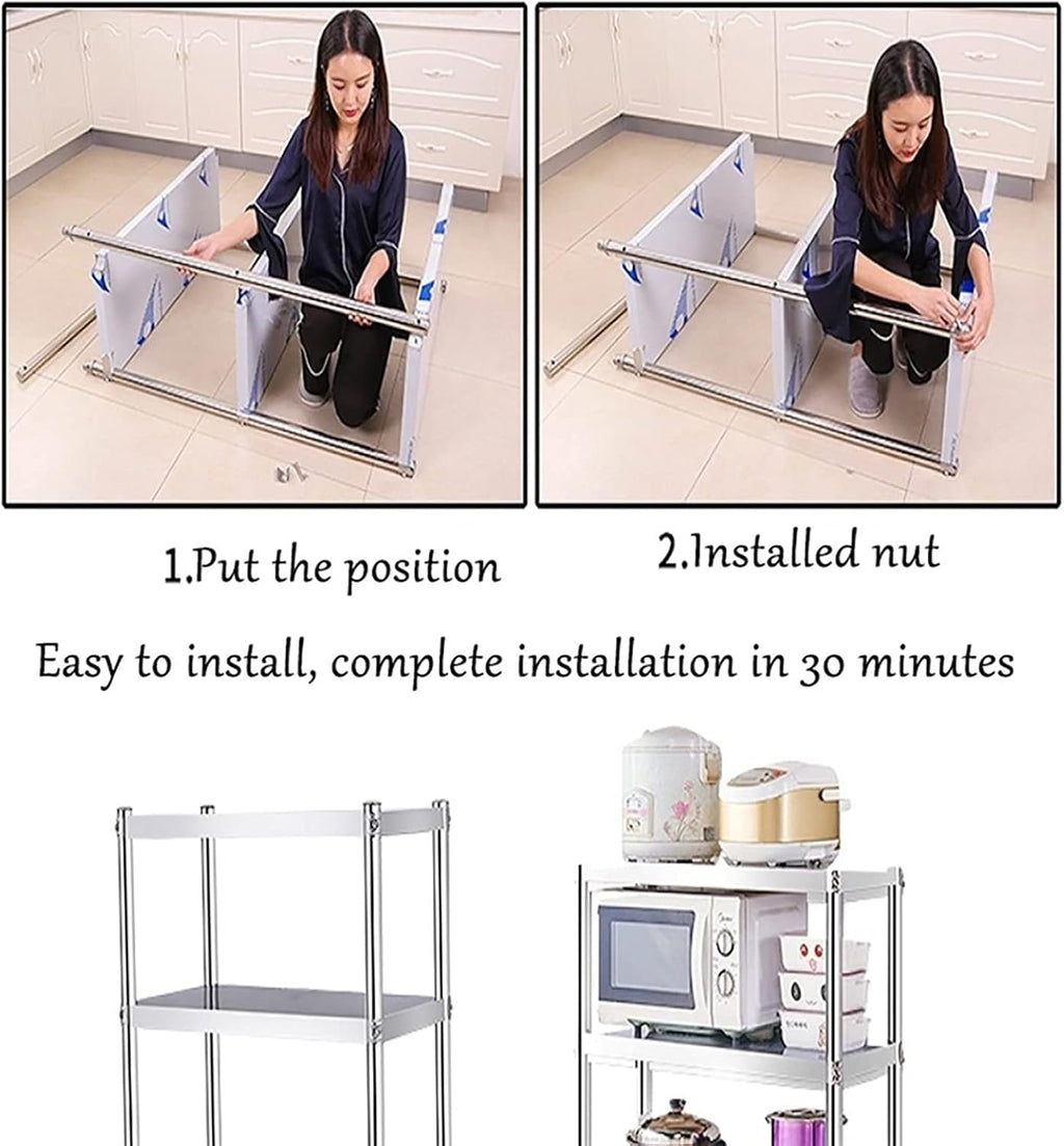 3-Tier Kitchen Baker's Rack Utility Microwave Oven Stand Storage Cart Workstation Shelf Hooks Organizer Baker's Shelves Bar Hutch Industrial Oven Standing Spice Wine Adjustable Shelving (100x30x80cm )
