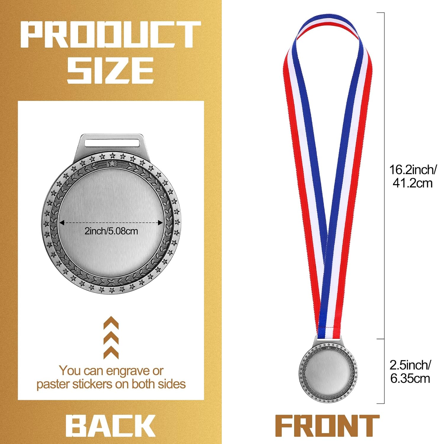 Sasylvia Blank Award Medals with Neck Ribbons Create Your Own Medals Kit Cheer Winner Participation Trophy Metal Gifts for Soccer Football Party Game