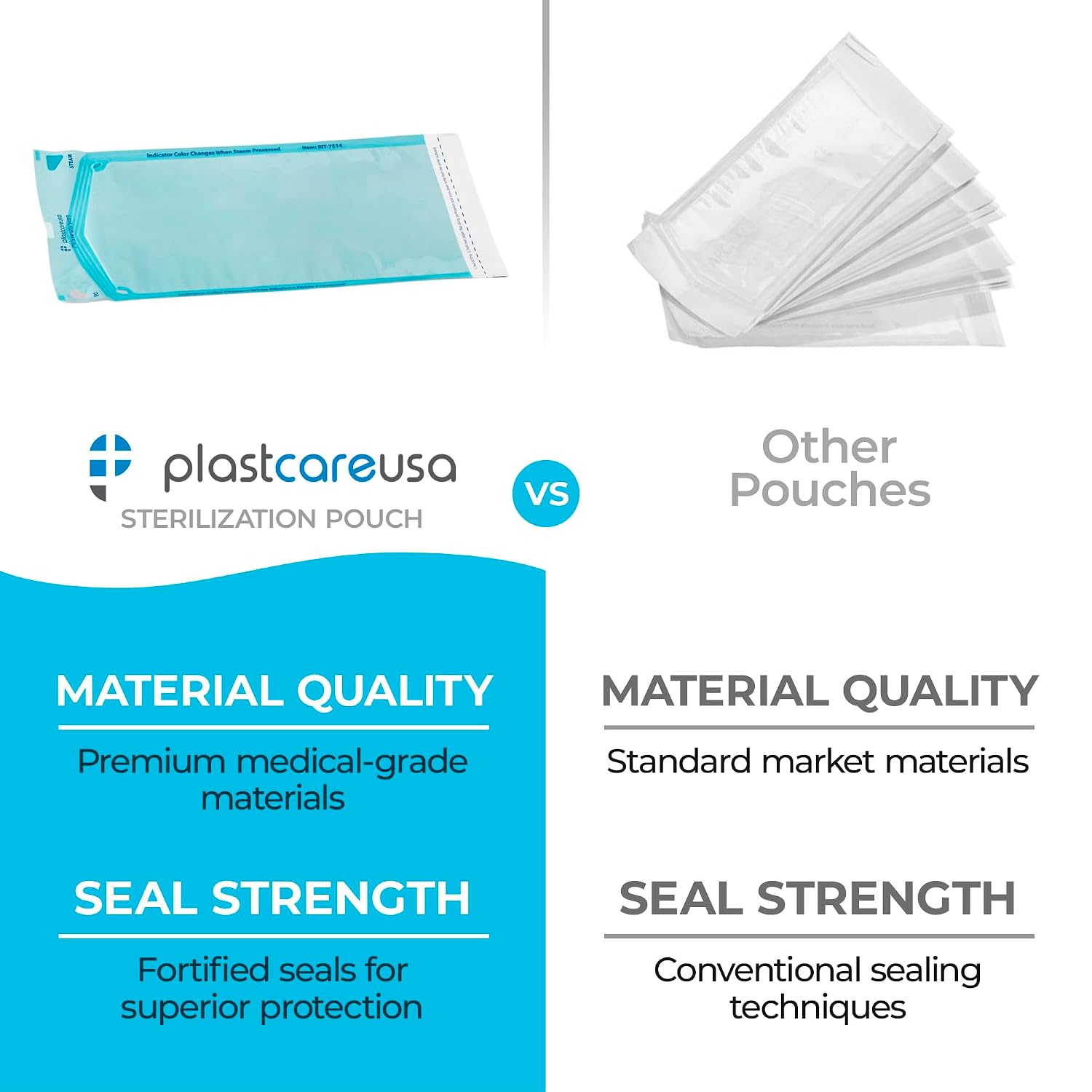 1000 7.5 X 13 Self Sealing Sterilization Pouches - Autoclave Sterilizer Bags Pouch for Sterilizing Dental Medical Instruments and Cleaning Tools - Latex-Free, Color Changin Indicator by PlastCare USA