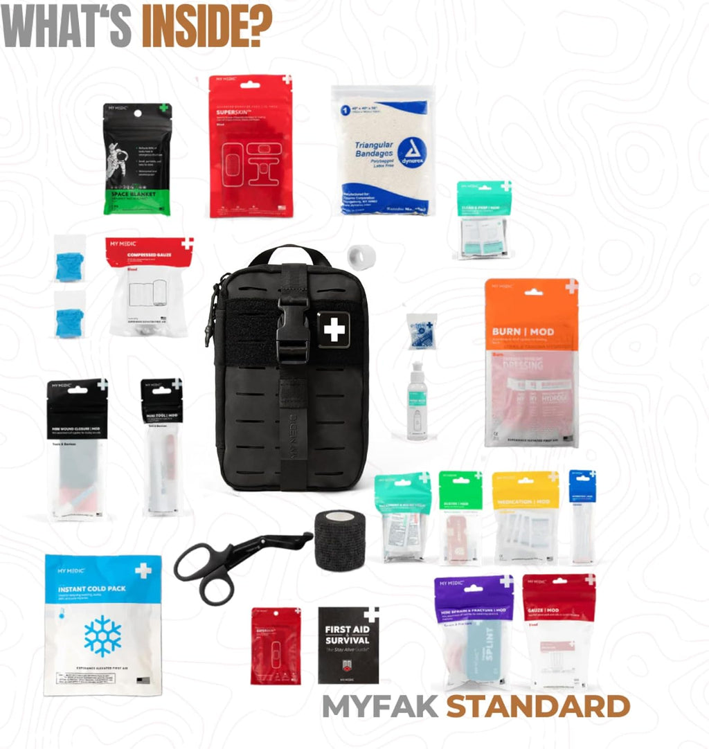 MY MEDIC MyFAK Standard Tactical IFAK & AFAK First Aid Kit - HSA FSA Items - Built in USA - Medical Supplies & Combat Medic Kit for Car, Truck, Vehicle & EDC Emergencies - Tactical Medical Bag, Black