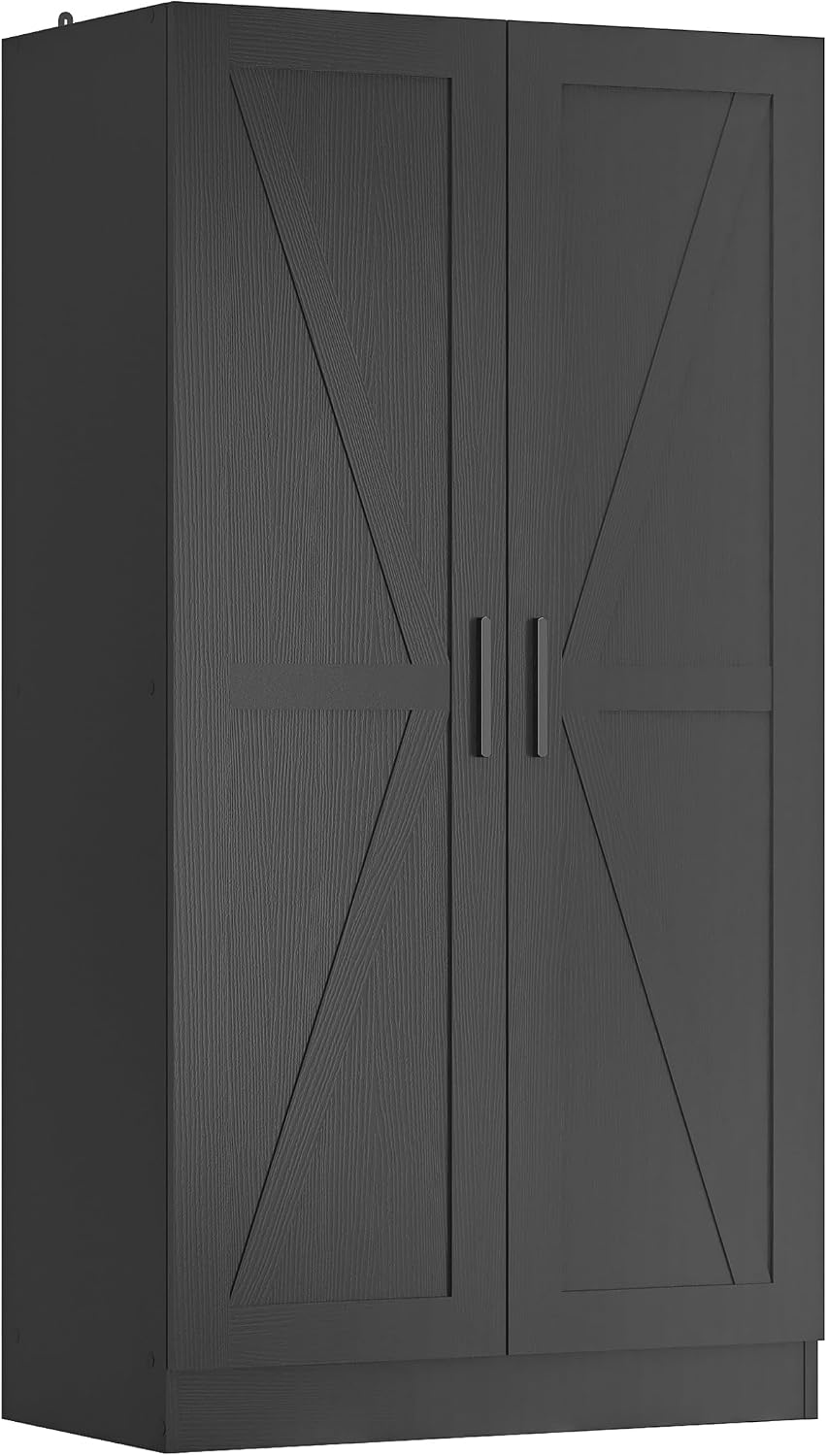 Wooden Storage Cabinet, Collection Food Pantry Narrow Cabinet Free Standing with 2 Doors and 3 Shelves Tool Cabinet, for Kitchens, Living Room, Utility Rooms (Black)