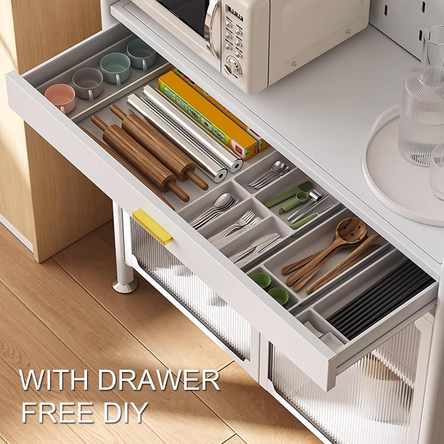 Large Bakers Rack with Drawer, Kitchen Microwave Oven Stand with Shelves, Expand Space, Easy Installation(80cm)