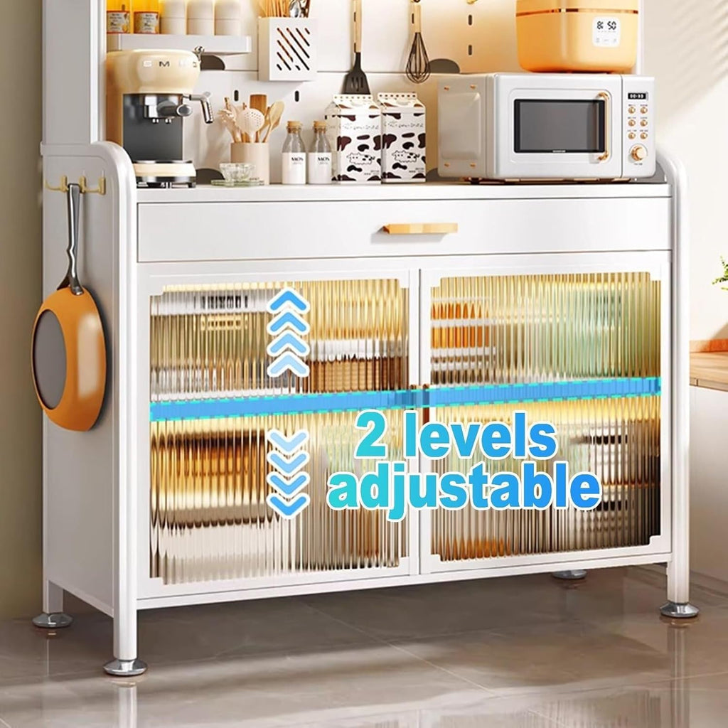 5-Tier Adjustable Kitchen Bakers Rack with Drawers, Microwave Stand, Sturdy Metal Frame, Space-Saving Storage Shelf, Black 80cm (Style C, 60cm)