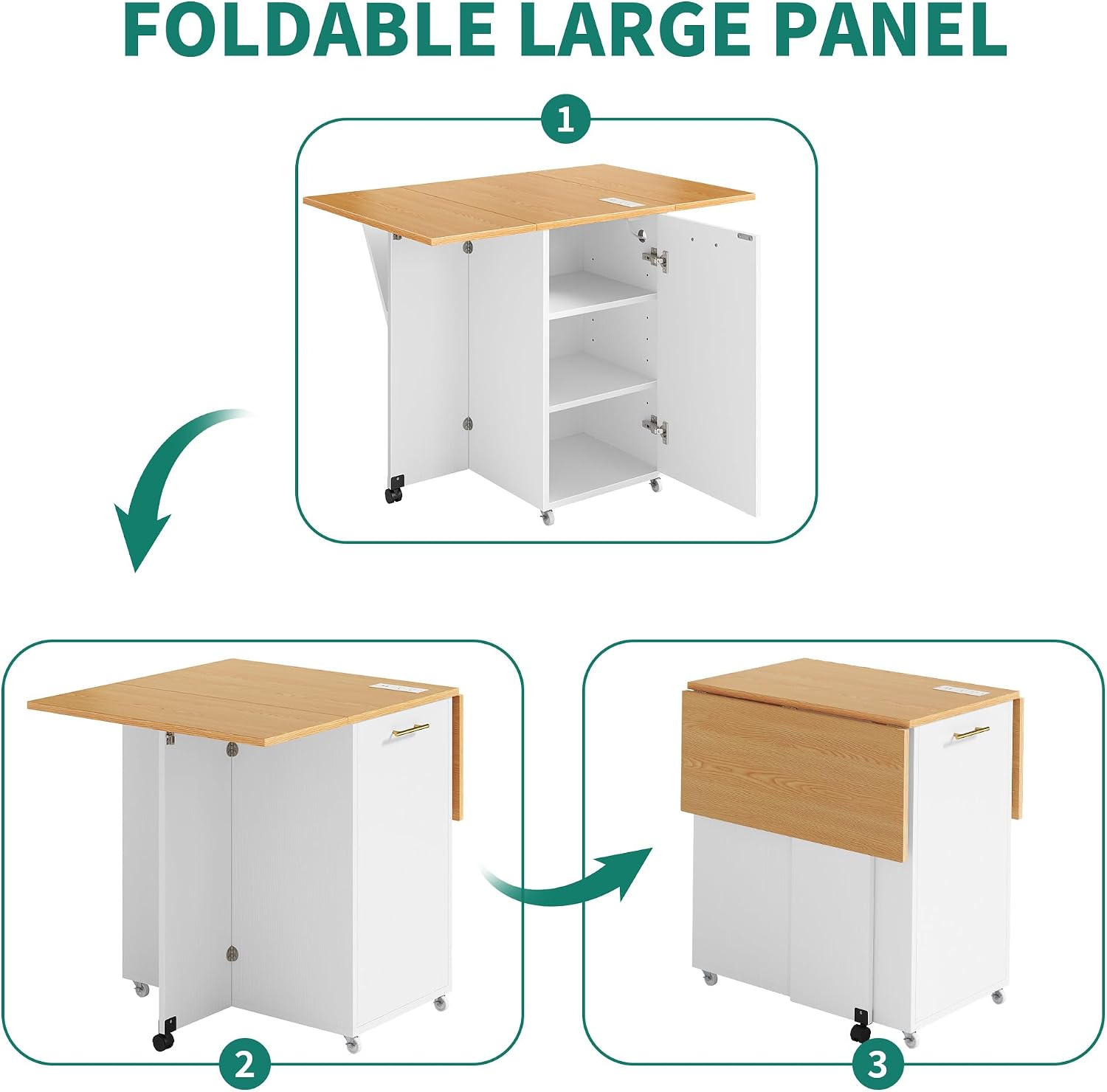 YITAHOME Kitchen Island with Drop Leaf, Folding Extendable Dining Table with Power Outlet, Space Saving Mobile Storage Islands with Trash Can Cabinet Fit 10-Gal Garbage Bin, Yellow Oak