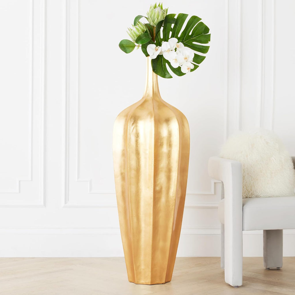 Z Gallerie 48' Accolade Floor Vase, Elegant Fluted Gold Metallic Large Fiberglass Decorative Vase for Home, Office