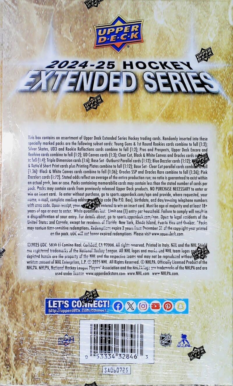 Upper Deck 2024-25 NHL EXTENDED SERIES Hockey Factory Sealed Hobby Box 144 Cards (12 Packs of 12 Cards) Look for Young Guns Rookies