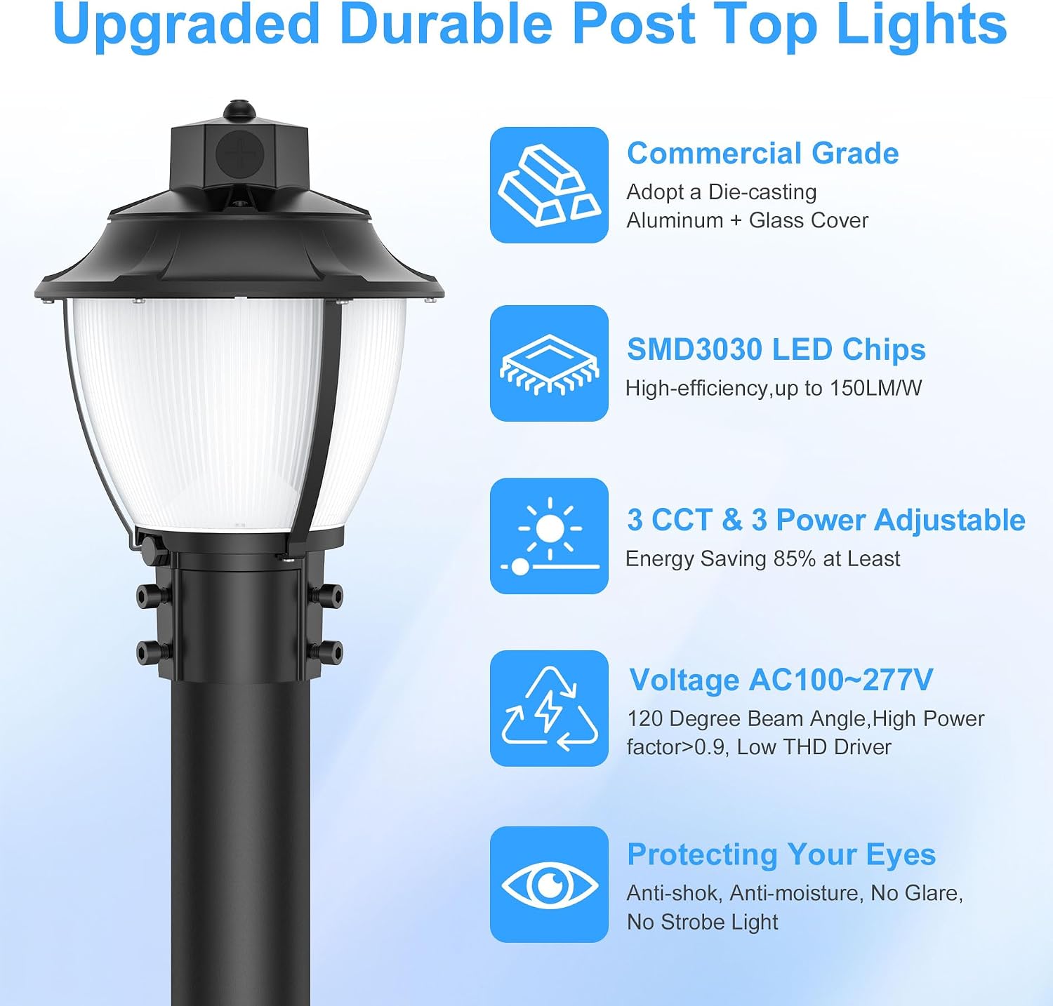 LED Post Top Light with Dusk to Dawn Photocell, 3/4/5000K LED Pole Area Lights 60W/48W/36W Outdoor Post Lights Fixture for Parking lot Yard Garden Street, Commercial IP65 Waterproof AC100-277V