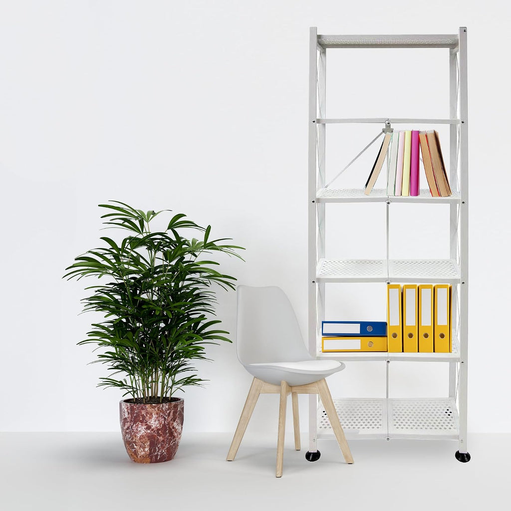 Origami 6-Tier Metal Storage Shelves with Durable Steel Frame and Easy Assembly for Home, Kitchen, and Garage Shelving, White