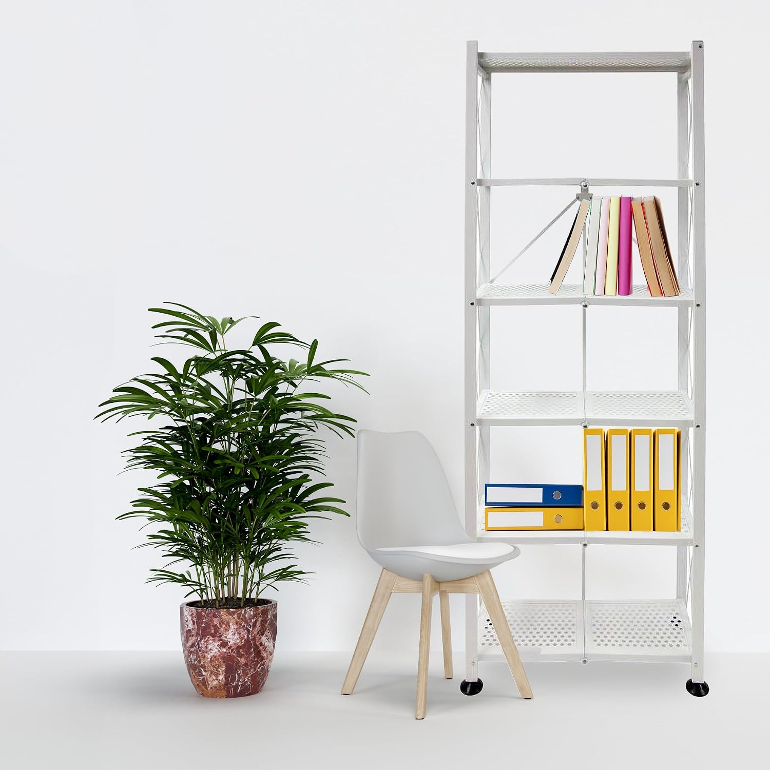 Origami 6-Tier Metal Storage Shelves with Durable Steel Frame and Easy Assembly for Home, Kitchen, and Garage Shelving, White