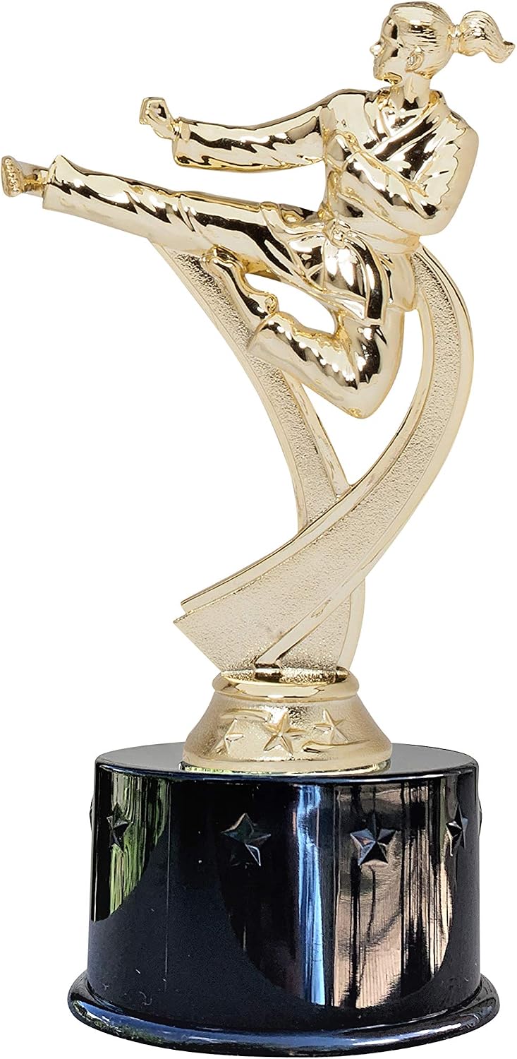 Express Medals Girl Female Karate Martial Arts Award Trophy Party Favor Gift Prize Including 4 Gold Color Decals to Custom Personalize The Black Round Base