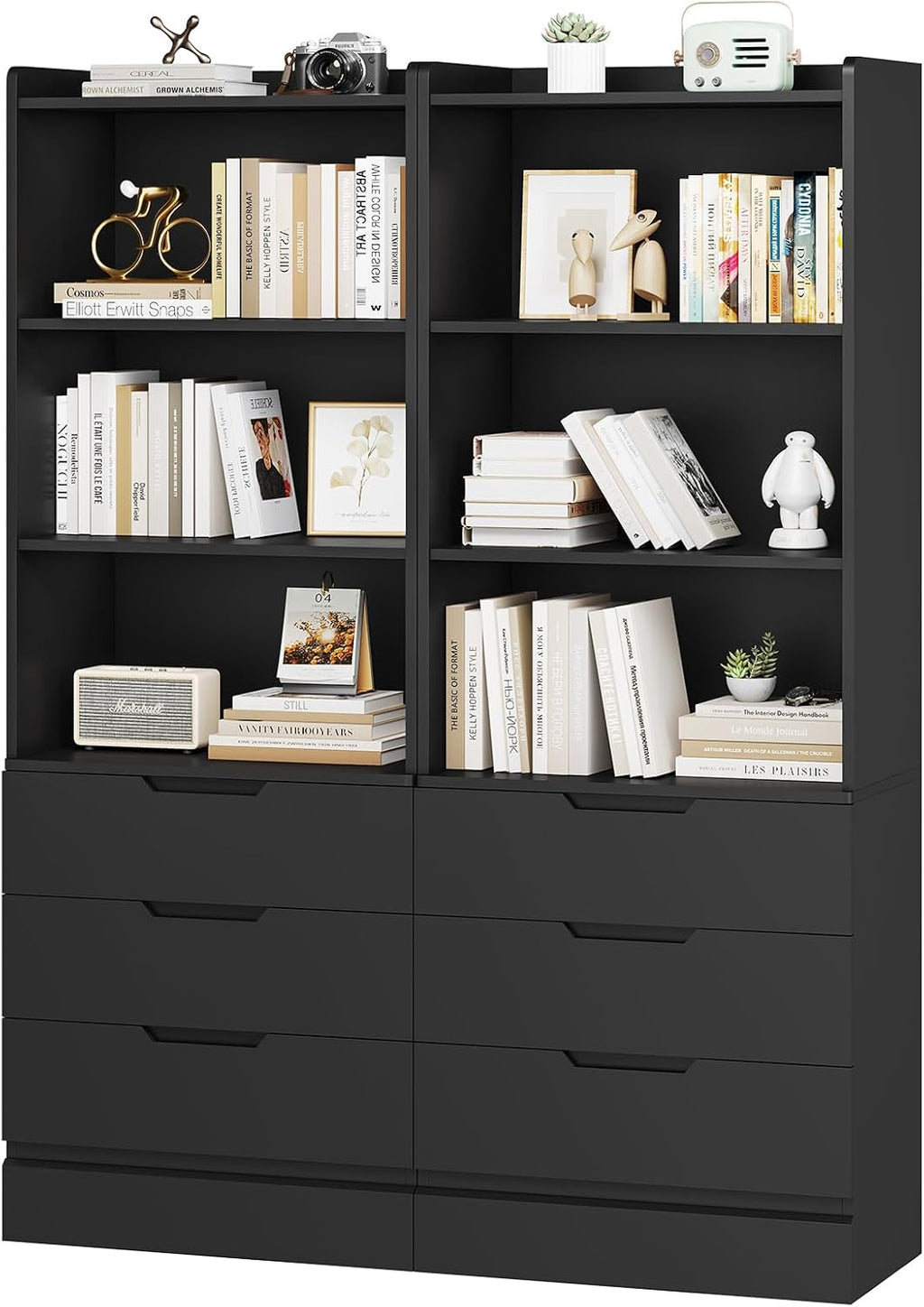 DICTAC Bookcase Set of 2 with 3 Drawers 73.23'' Bookshelf Storage Cabinets with Shelves and Drawers Kitchen Pantry with Microwave Stand,Storage Organizer for Living Room,Office,Study,Bathroom