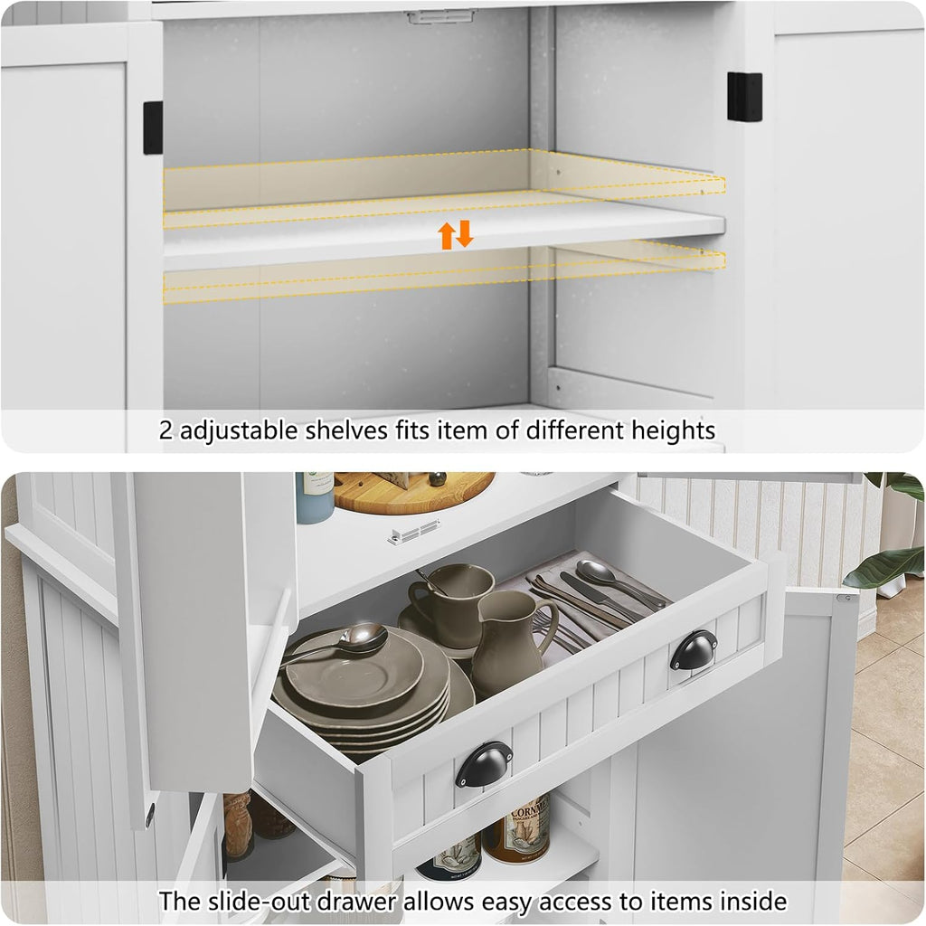 ARTPOWER 72' Pantry Storage Cabinet with Drawer, Freestanding Tall Cupboard Storage Cabinet, Utility Pantry with Door Shelves and 2 Adjustable Shelves for Kitchen, Dining Room,Living Room, White