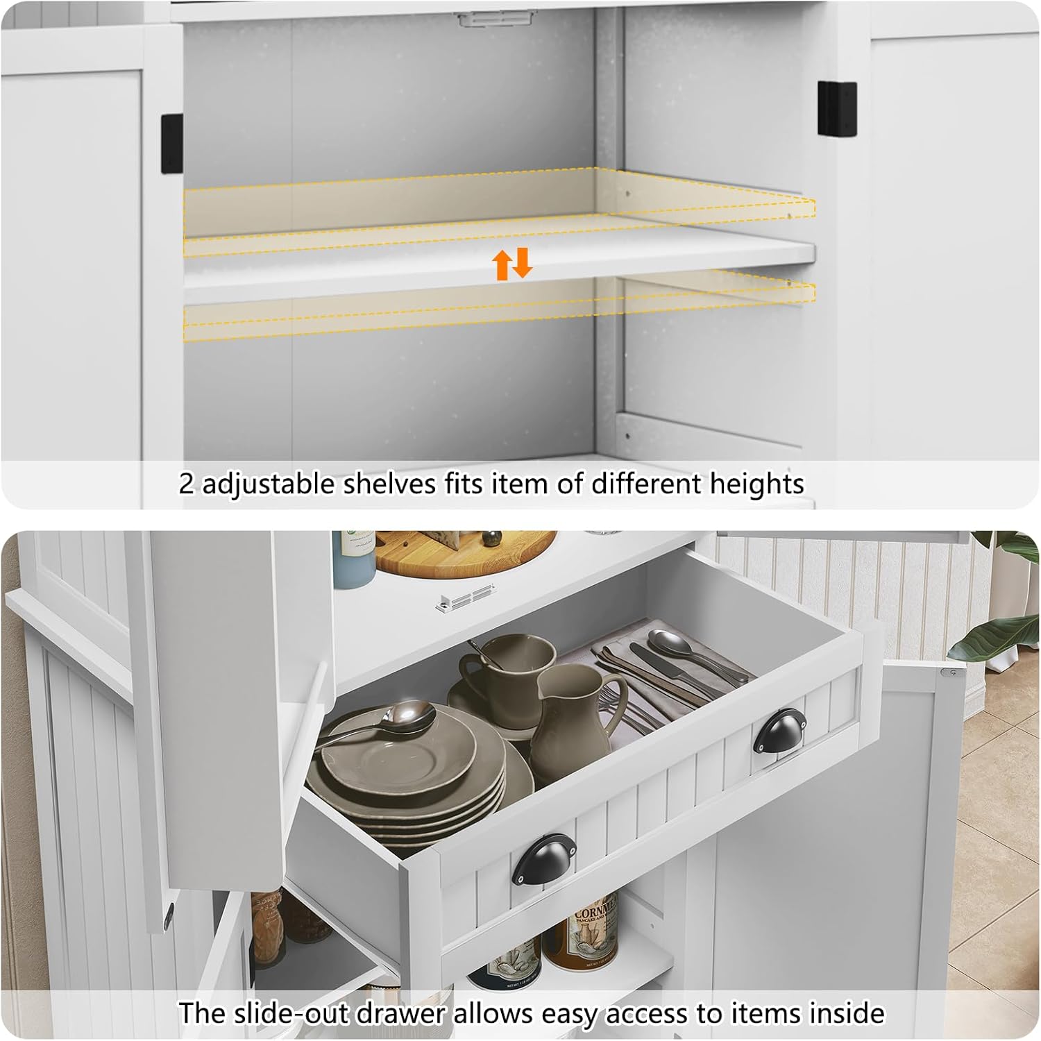 ARTPOWER 72' Pantry Storage Cabinet with Drawer, Freestanding Tall Cupboard Storage Cabinet, Utility Pantry with Door Shelves and 2 Adjustable Shelves for Kitchen, Dining Room,Living Room, White