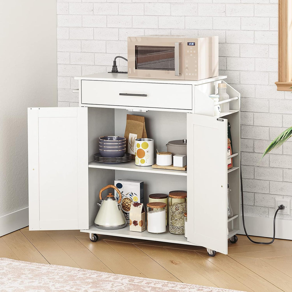 HOOBRO Kitchen Island with Power Outlet and Kitchen Island Bundle, Rolling Kitchen Cart on Wheels with Spice Rack and Drawer, for Home, Kitchen and Dining Room, WT82UZD01G1- WN12ZD01