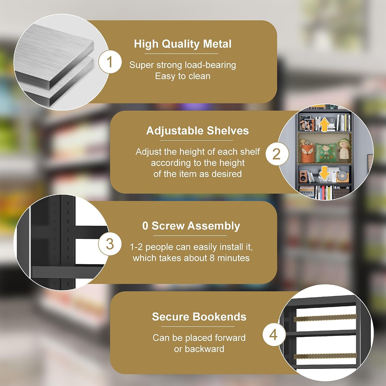 Metal Snack Organizer, 61' H Candy Display Rack with 4 Adjustable Shelves, 800LB Capacity Heavy Duty Snack Rack Display Stand for Pantry, Office, Living Room