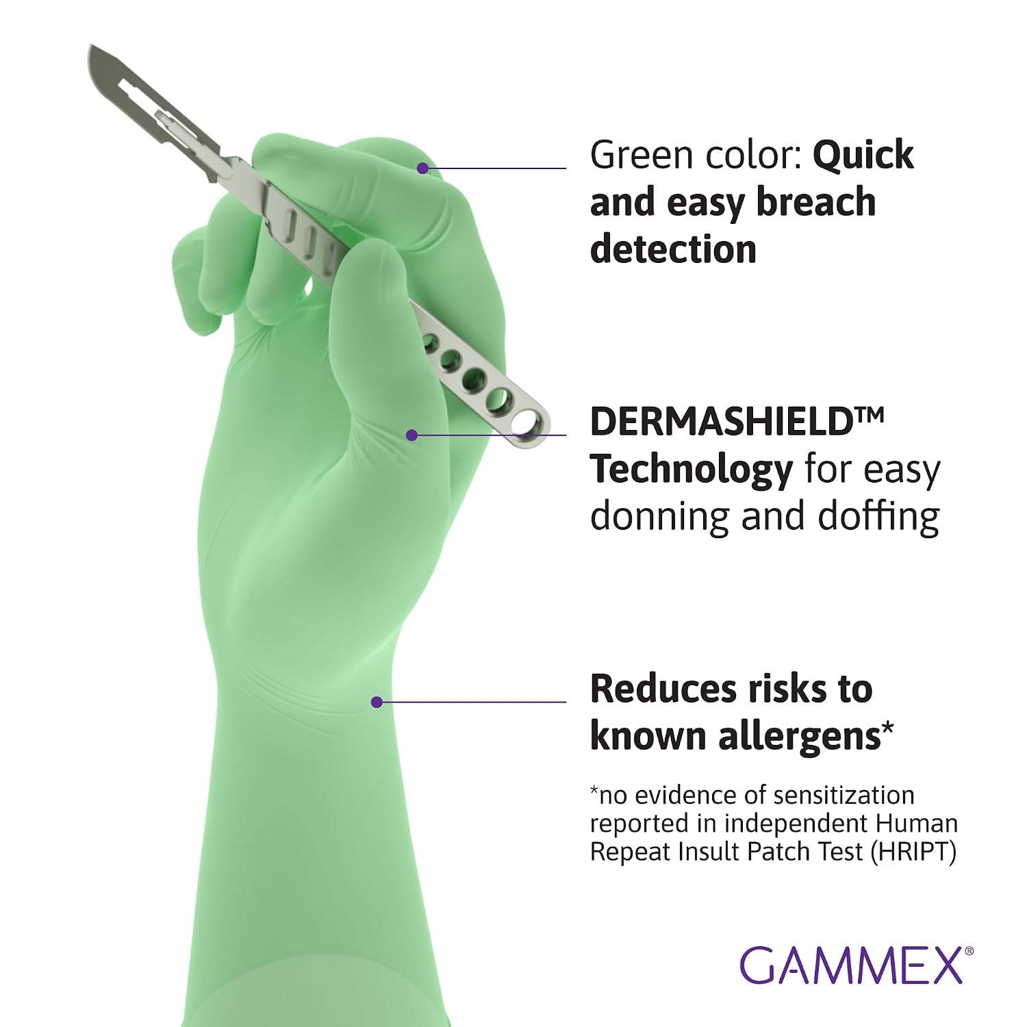 Ansell GAMMEX Non-Latex PI Micro-Texture Surgical Gloves for Healthcare, Size 5.5 Green (Case of 200)