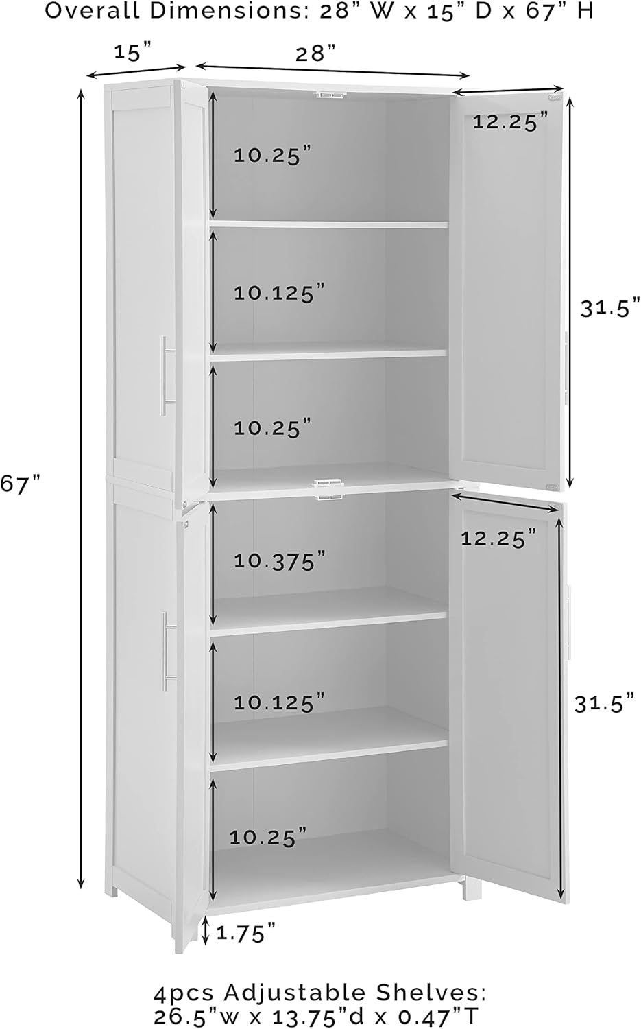 Crosley Furniture Savannah Tall Pantry Storage Cabinet with Shelves, Kitchen, Dining, or Laundry Room, Gray