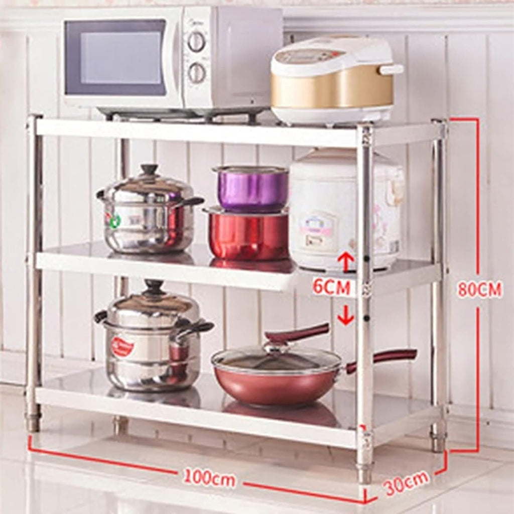 3-Tier Kitchen Baker's Rack Utility Microwave Oven Stand Storage Cart Workstation Shelf Hooks Organizer Baker's Shelves Bar Hutch Industrial Oven Standing Spice Wine Adjustable Shelving (100x30x80cm )