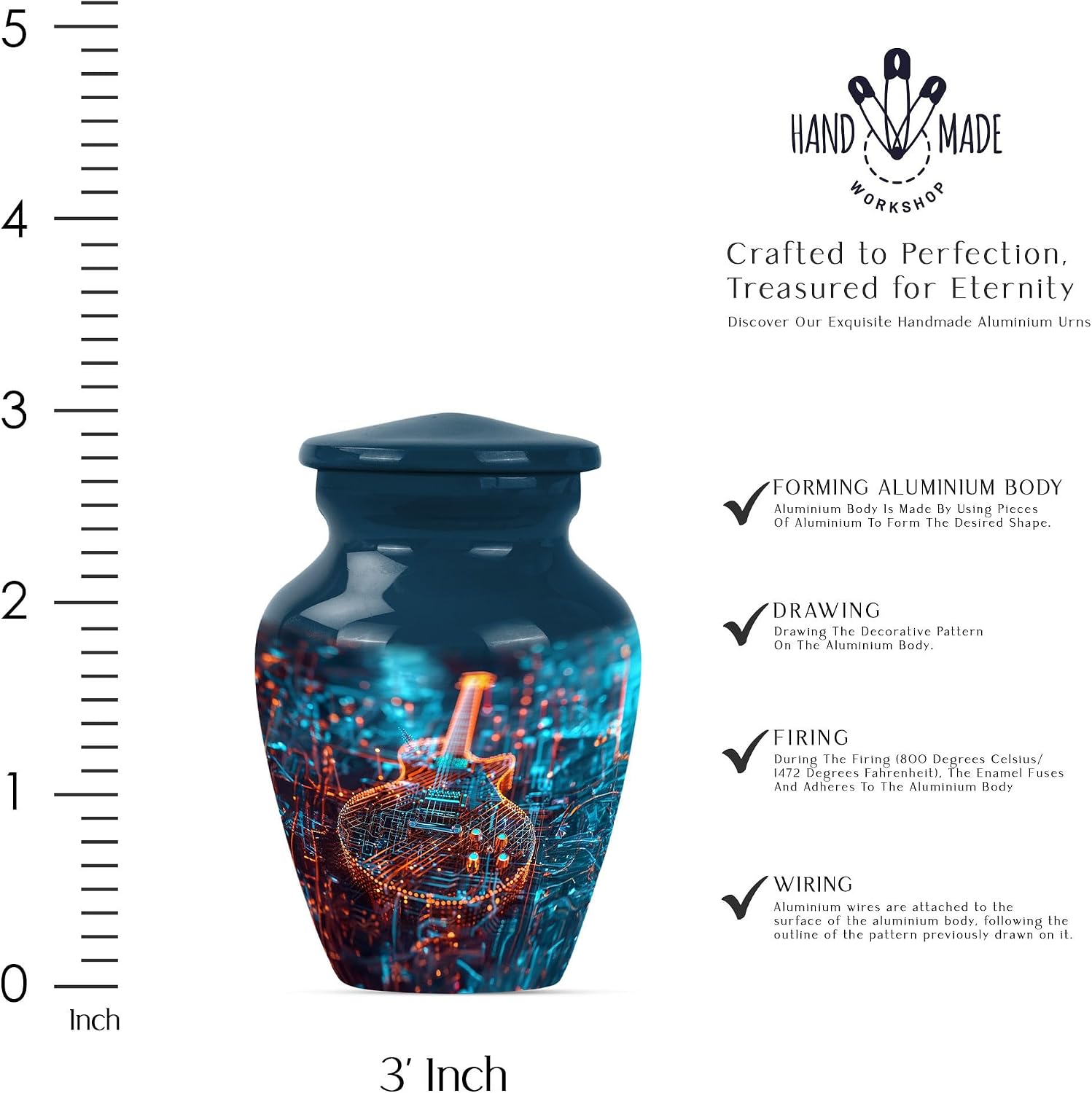 Guitar Urn - Memorial Urns - Cremation Urns -Metal Urns - Combo of 1 Large Urn with Velvet Bag and 4 Small - Urns for Human Ashes Small Keepsake & Large - Urns for Men & Women