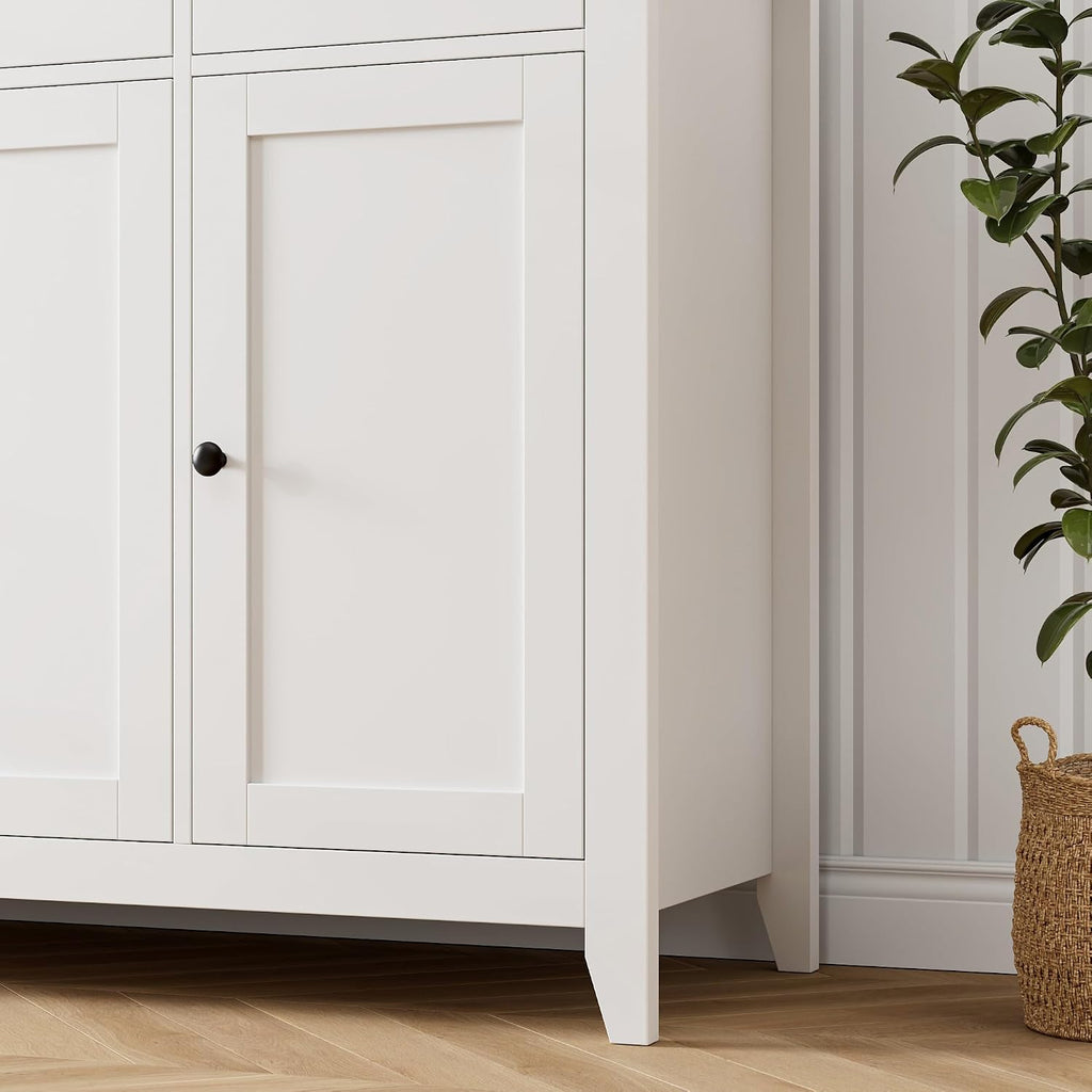 HORSTORS 55' Buffet Cabinet, Modern Farmhouse Sideboard Buffet with Drawers, Large Kitchen Storage Cabinet with Adjustable Shelves, Wood Coffee Bar for Kitchen, Dining Room, Living Room, White