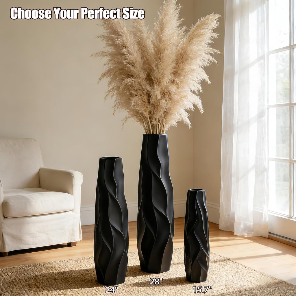 Black Ceramic Floor Vase – 28' Handcrafted Rustic Tall Vase for Dried Flowers and Branches, Large Decorative Vase for Living Room, Entryway & Home Decor