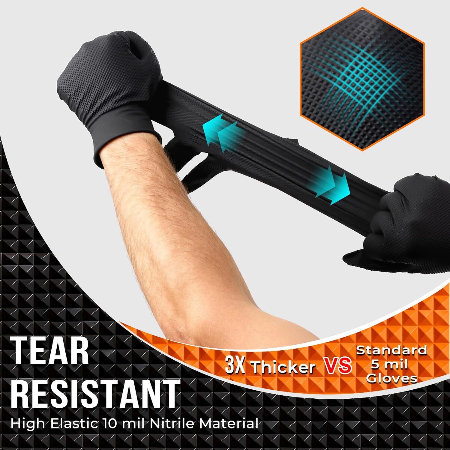 ANBOSON 10 Mil Nitrile Disposable Gloves Heavy Duty Mechanic Gloves Raised Diamond Texture Thick (Black of 1000, Medium)