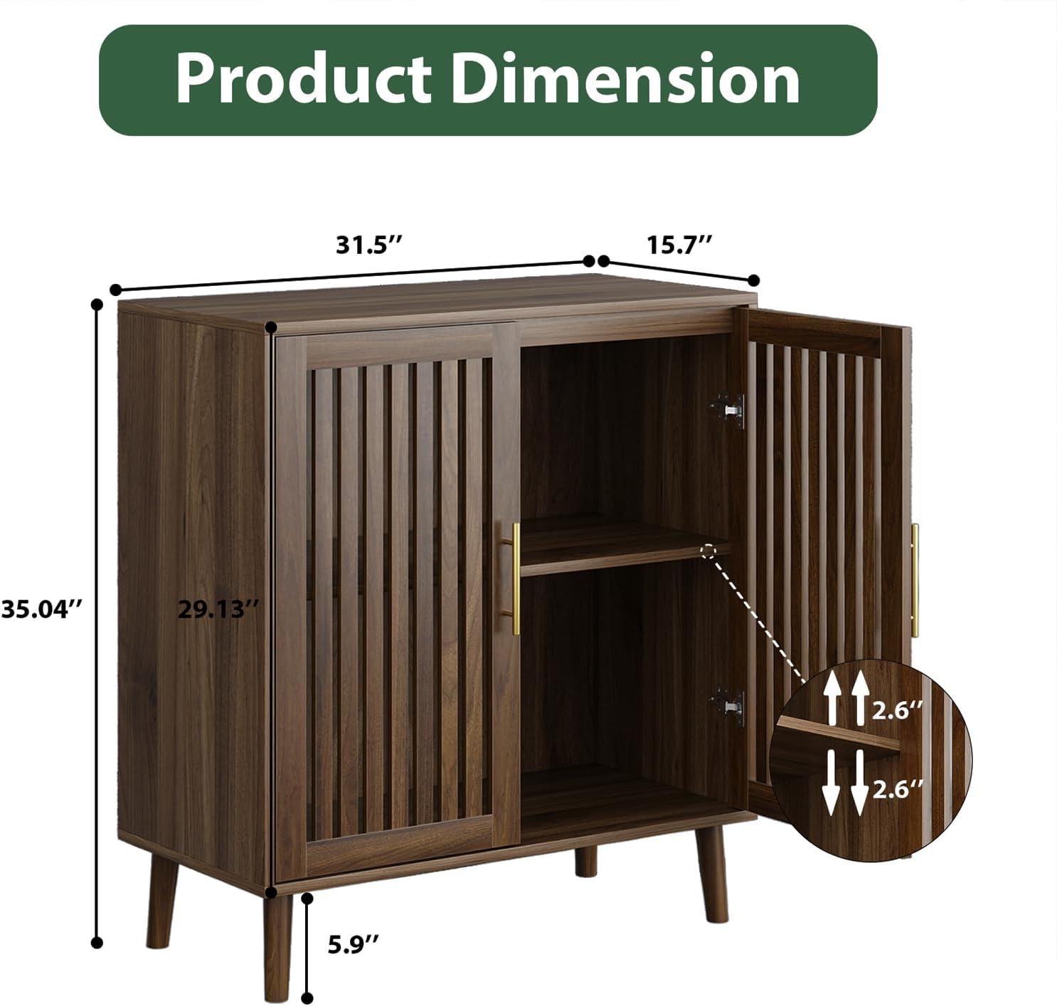 Buffet Cabinet with Storage Walnut Sideboard with Grille Doors&Adjustable Shelf, Wood Coffee Bar Storage Cabinet for Kitchen Living Room Entryway (31.5 Inch)