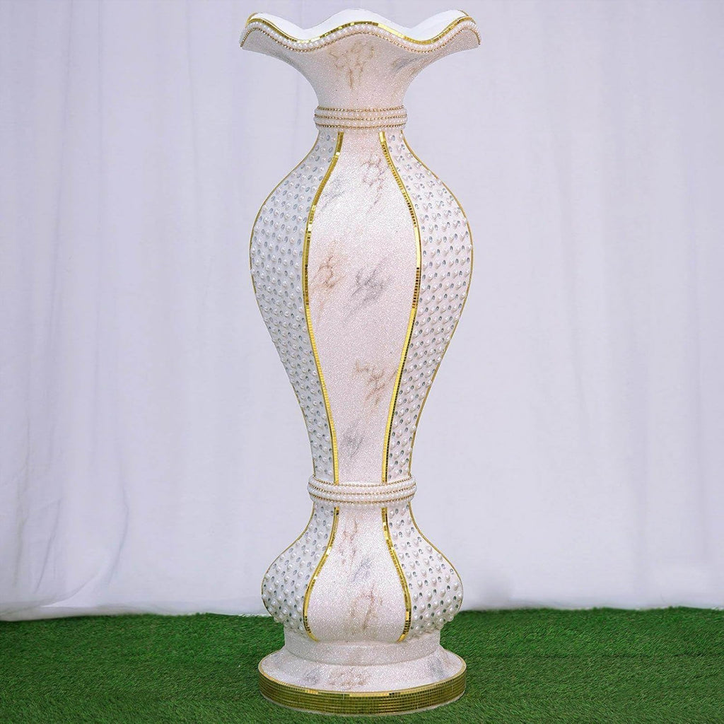 Efavormart 39' Shimmering Gold Glittered Marble Design Floor Flower Pot Vase with Pearls and Mirror Mosaic Embellishment