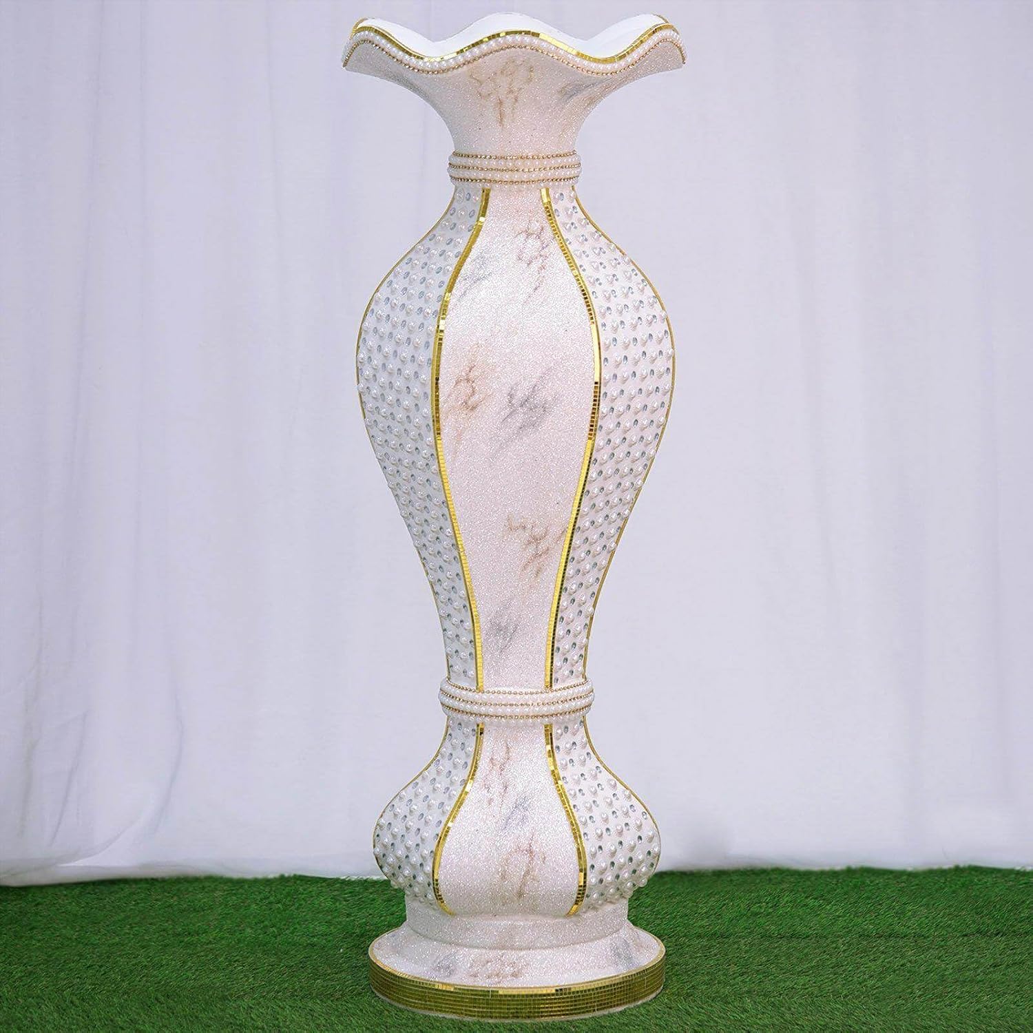 Efavormart 39' Shimmering Gold Glittered Marble Design Floor Flower Pot Vase with Pearls and Mirror Mosaic Embellishment